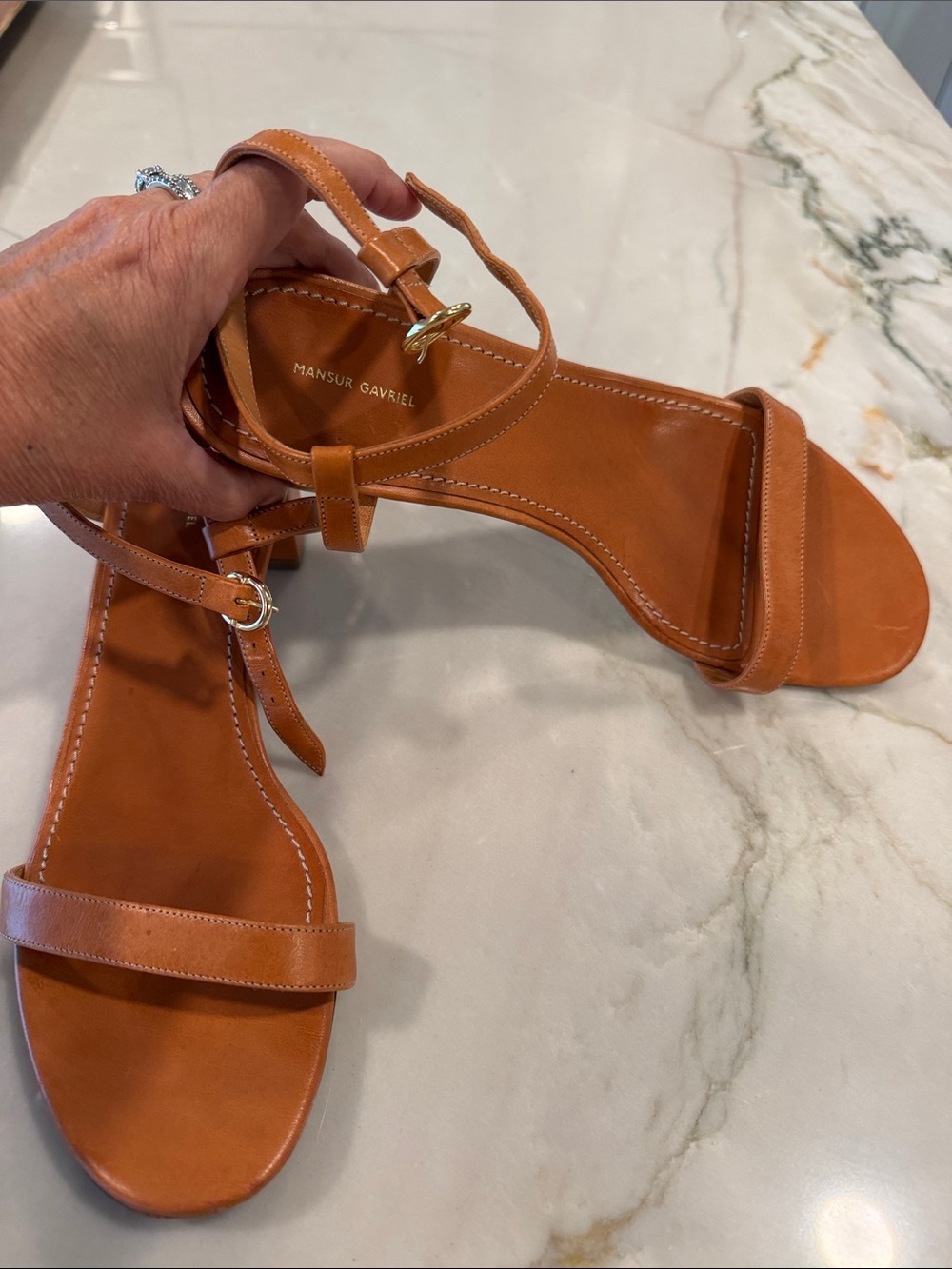 🔥Mansur Gavriel Cognac Leather Ankle-Strap Sandals